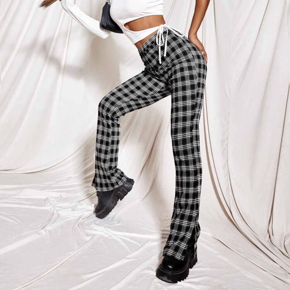 SHEIN Plaid Side Slit Pants Size S